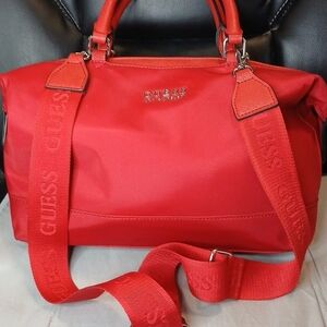 Guess Red Nylon Satchel with Logo Detail